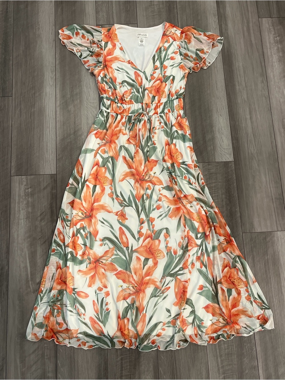 Floral Orange Maxi Dress with Flutter Sleeves